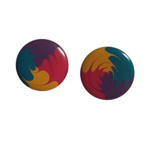 Vintage Multicolor Clip On Earrings Retro Swirl Design Metal Backing Bold Style